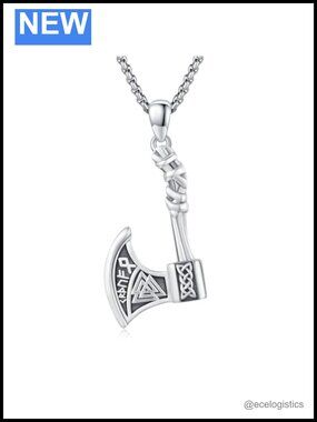 Viking Axe Necklace 925 Sterling Silver Nordic Runes Pendant
